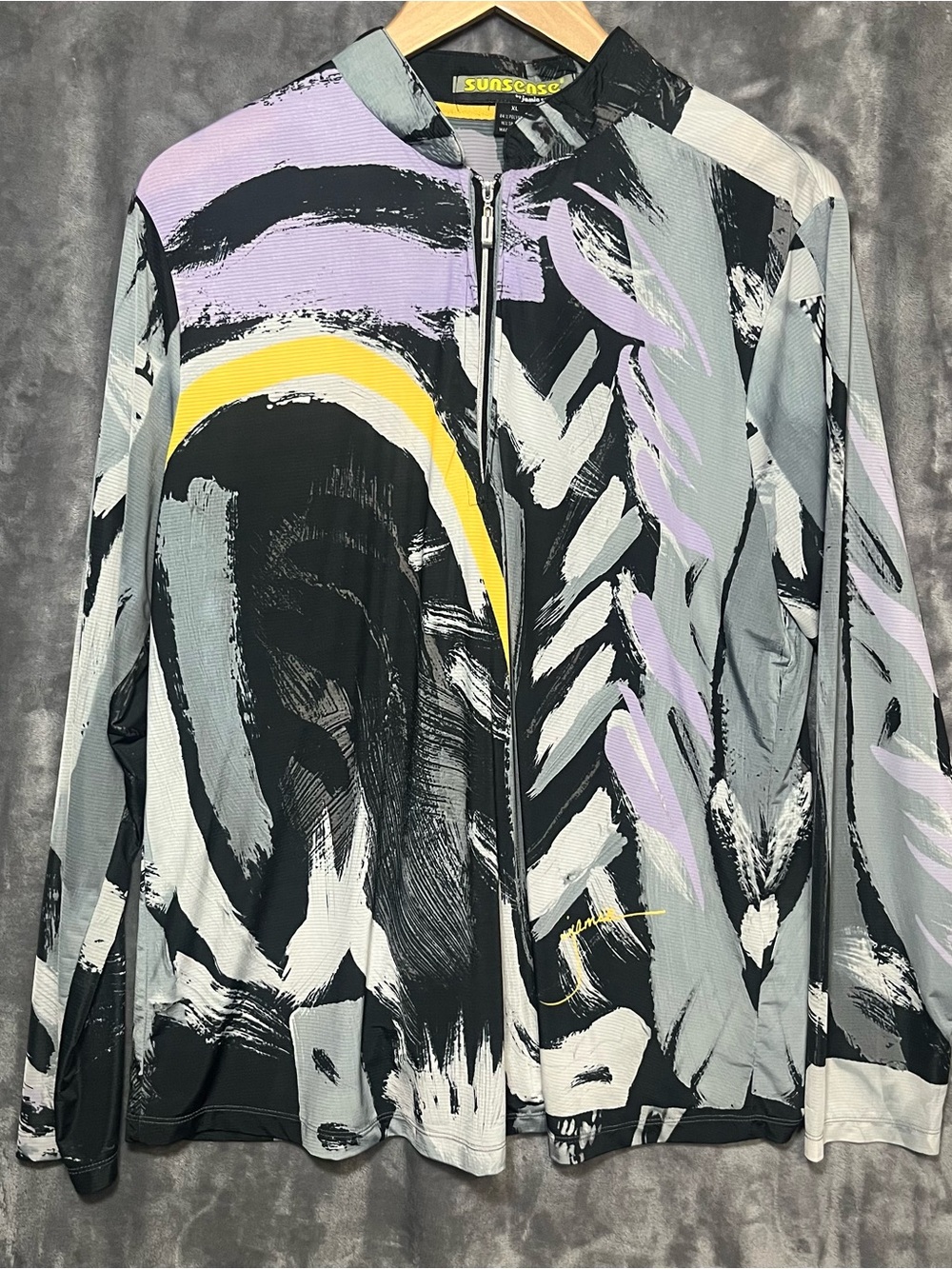 Jamie Sadock Sunsense XL Long Sleeve Zip Golf Top Abstract Art Wear UPF 50+